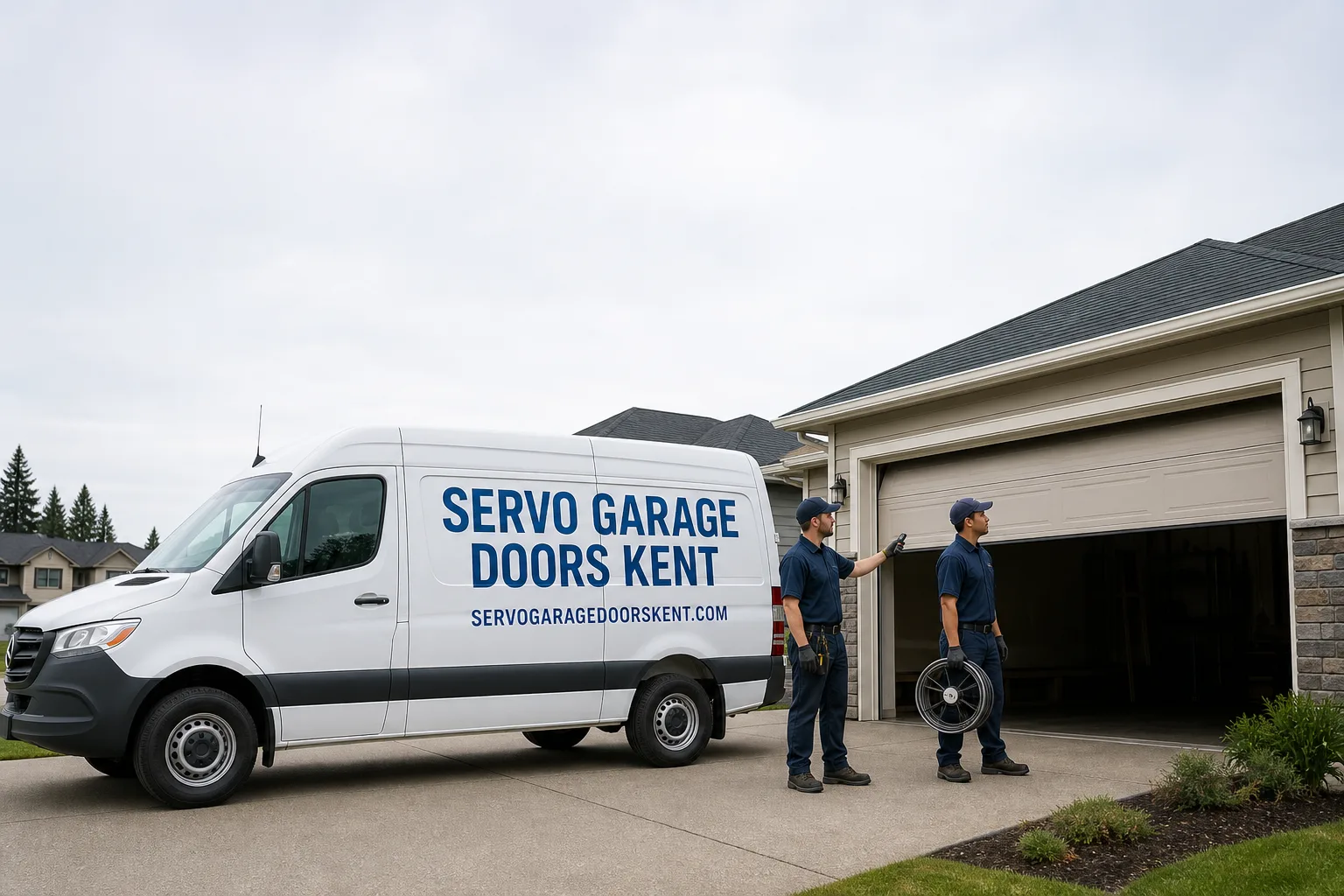 Servo Garage Doors Kent garage door service vehicle and crew in Kent, WA
